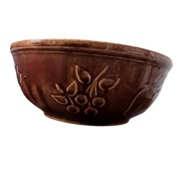 Vintage USA Brown Ceramic Bowl with Grape and Fruit Pattern - Picture 1 of 12
